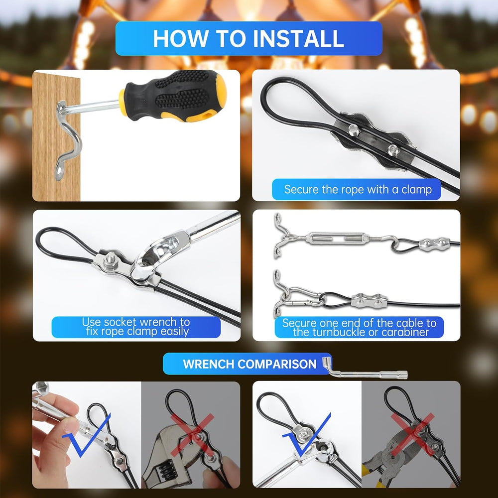 165FT String Light Hanging Kit,304 Stainless Steel Cable