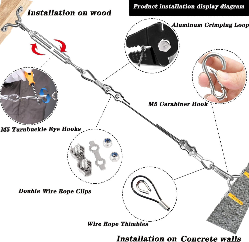 String Light Hanging Kit,164 FT Coated Stainless Steel Wire Rope
