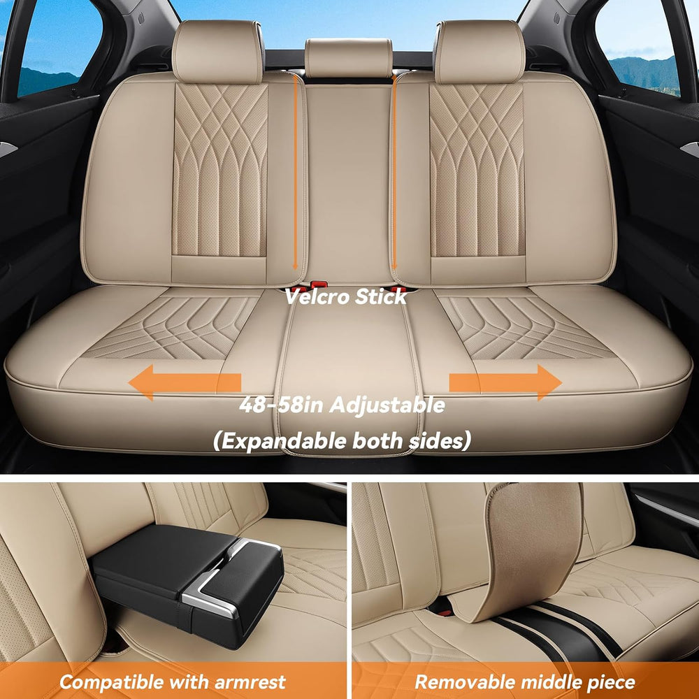 Beige Car Seat Covers Full Set Universal 5-Seater Full Coverage