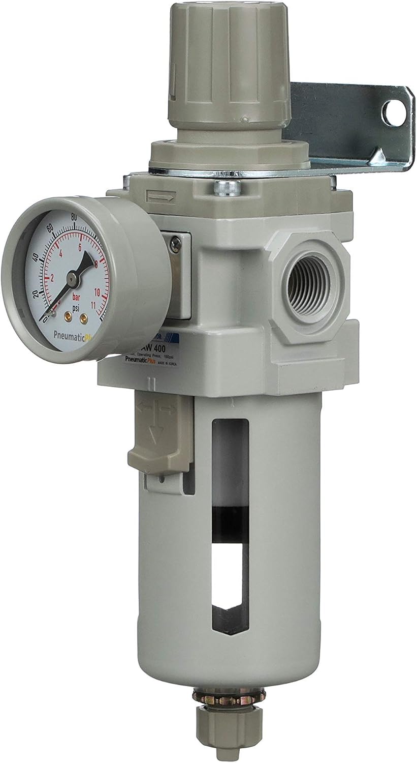 PneumaticPlus SAW400-N04BG Compressed Air Filter Regulator Piggyback Combo 1/...