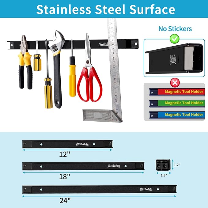 4 Pieces 18" Magnetic Tool Holder Strip, Metal Tool Organizer Rack