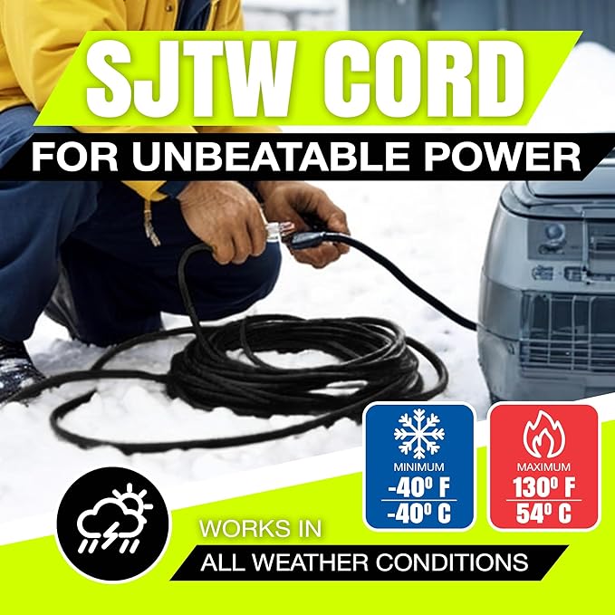 50ft Outdoor/Indoor Extension Cord 14/3 Gauge Heavy Duty 3 Prong SJTW,