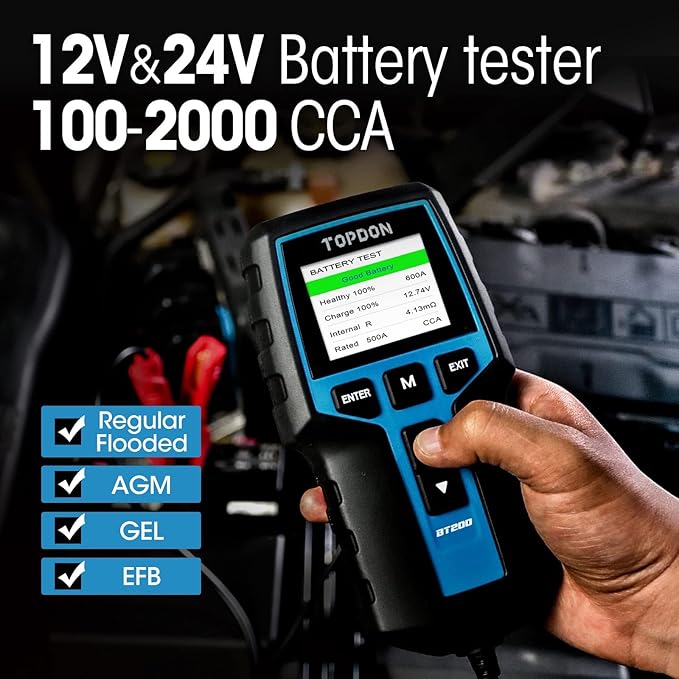 Car Battery Tester 24V 12V Load Tester, TOPDON BT200 100-2000CCA Automotive
