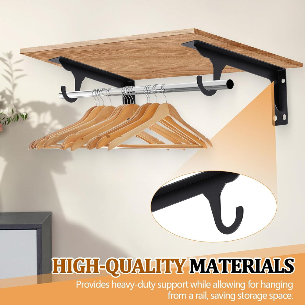 4 Pcs Wall Mounted Closet Rod Brackets, 11.18 Inch, Black