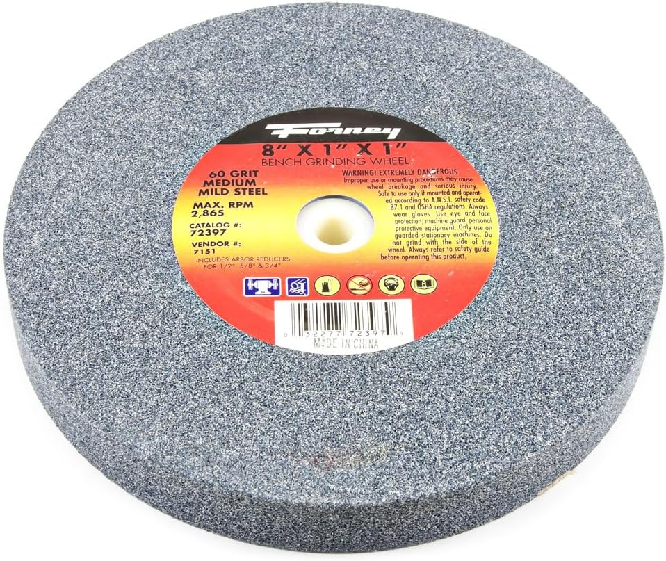 Forney 72398 Bench Grinding Wheel, Vitrified with 1-Inch Arbor, 36-Grit, 8-In...