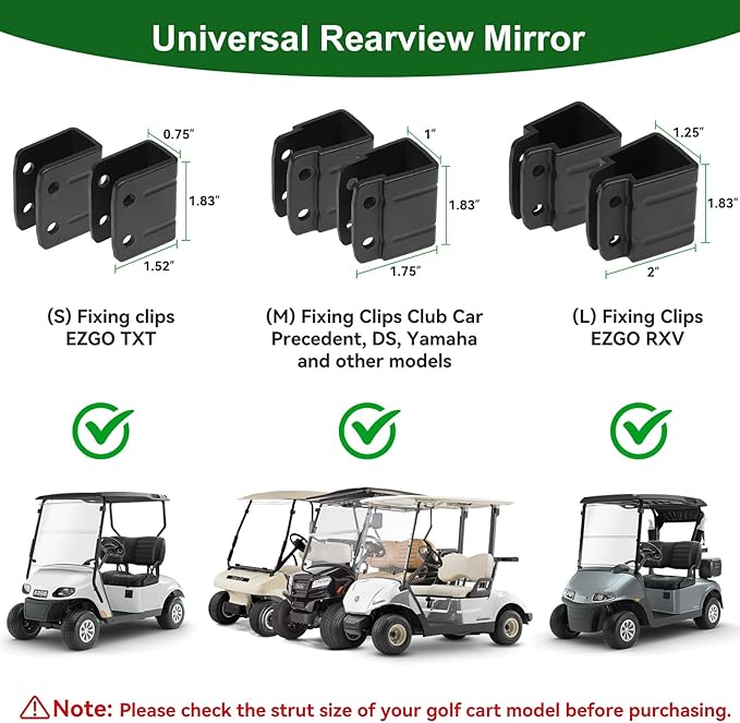 Golf Cart Mirrors Kit for EZGO Club Car Yamaha, No-Drilling Night Safety