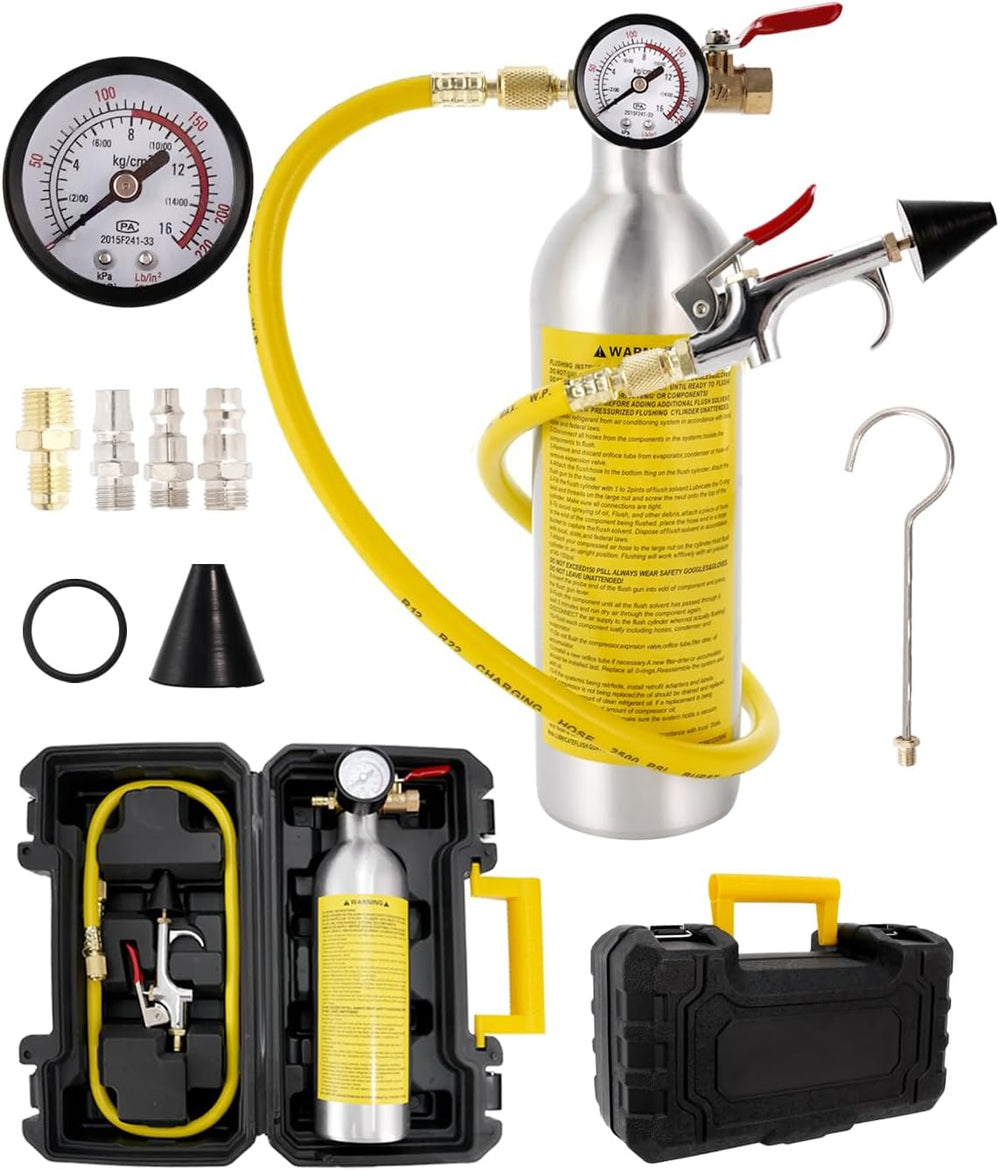 AC Flush Kit Stainless Steel Cleaner Tool with Gauge Hose