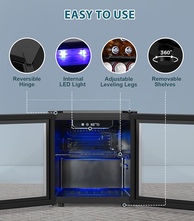 50 Cans Beverage Refrigerator Cooler, 1.3 Cu.ft Mini Fridge Countertop Drink
