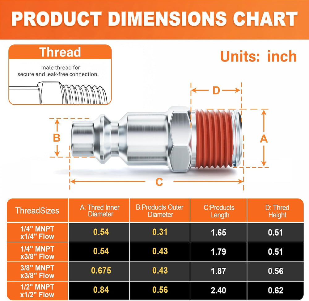 GASHER 30Pcs 3/8" MNPT x 3/8" Flow Industrial Air Plug, M-Type Plug