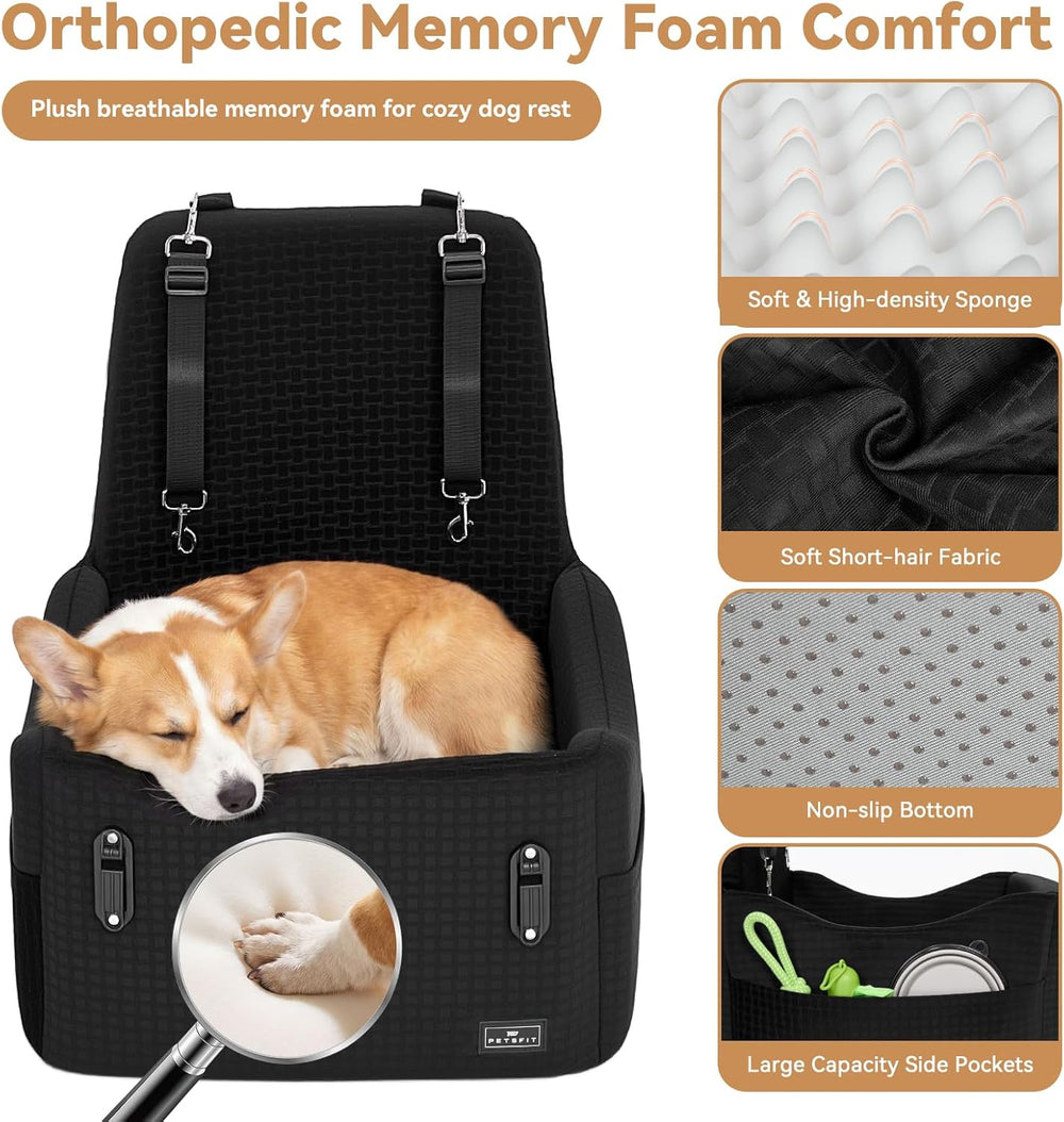 PETSFIT Dog Car Seat with Patented Safety System, 5" Elevated Cushion