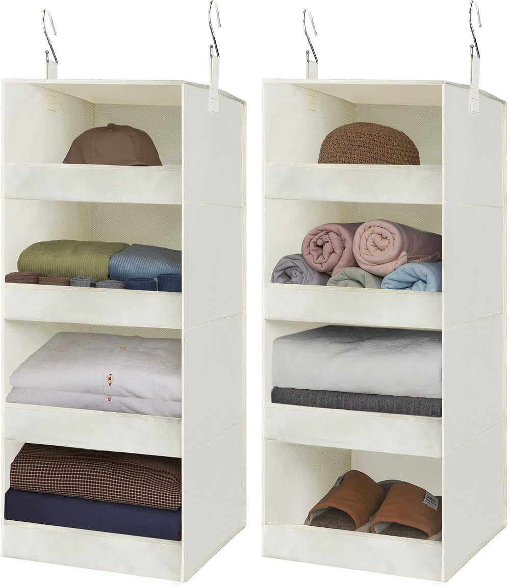 GRANNY SAYS 4-Shelf Hanging Closet Organizer, Foldable Storage, Beige (2 Pack)