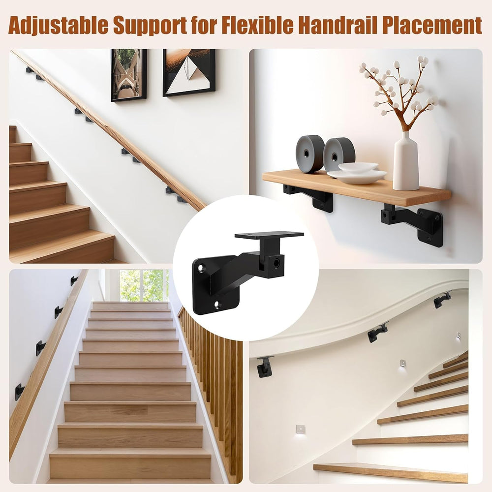 Adjustable Handrail Brackets, 6 Pack Black Swivel Hand Rail Brackets