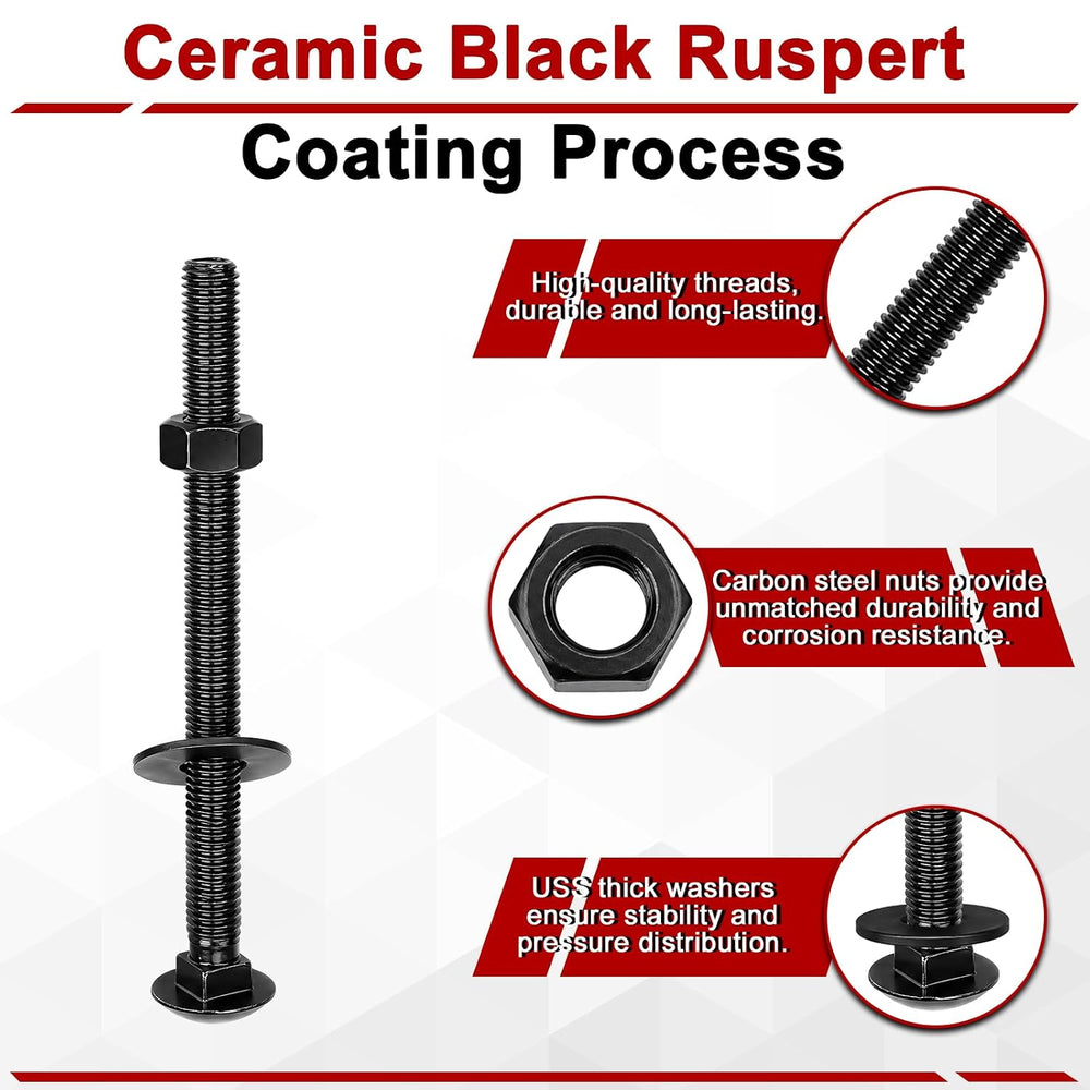 Therwen 30 Pack 1/2" X 6-1/2" Black Ceramic Carriage Bolts, 307A Grade