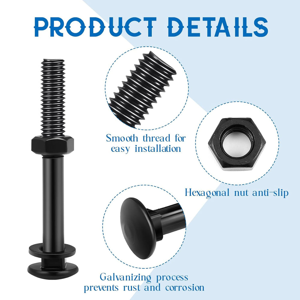 Zonon 24 Sets Carriage Bolt, Black, 1/2 x 4 Inch