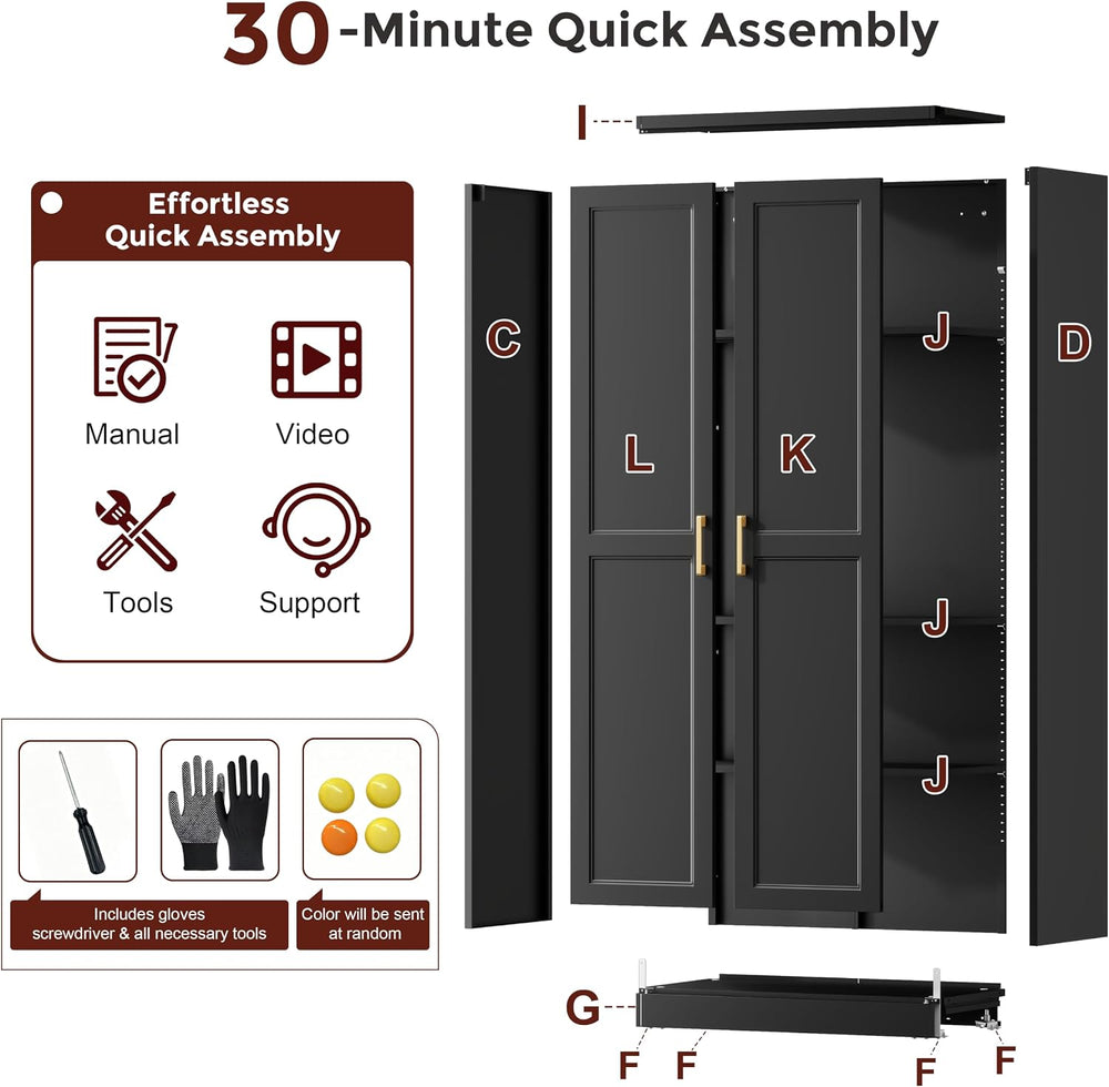 71" Tall Metal Kitchen Pantry Cabinet, Storage Cabinet with Doors