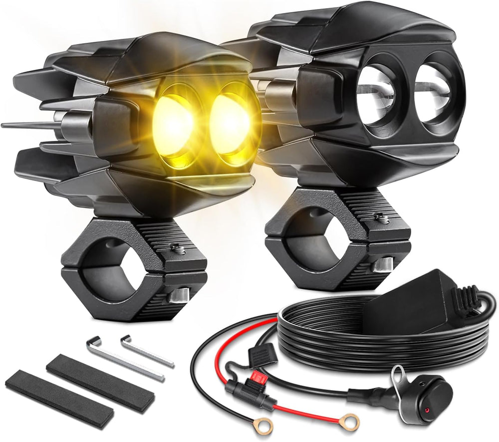 D7 Motorcycle Driving Fog Lights LED Kit Amber White 6 Modes Strobe | Auxilia...