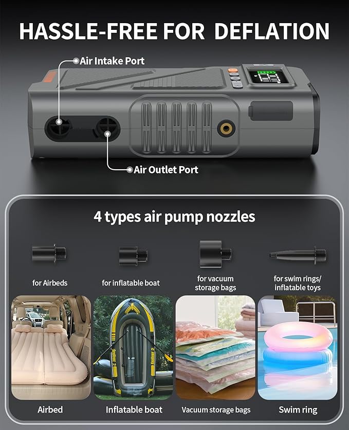 Car Jump Starter with Air Compressor 9000A, 9 in 1 Jumper Box