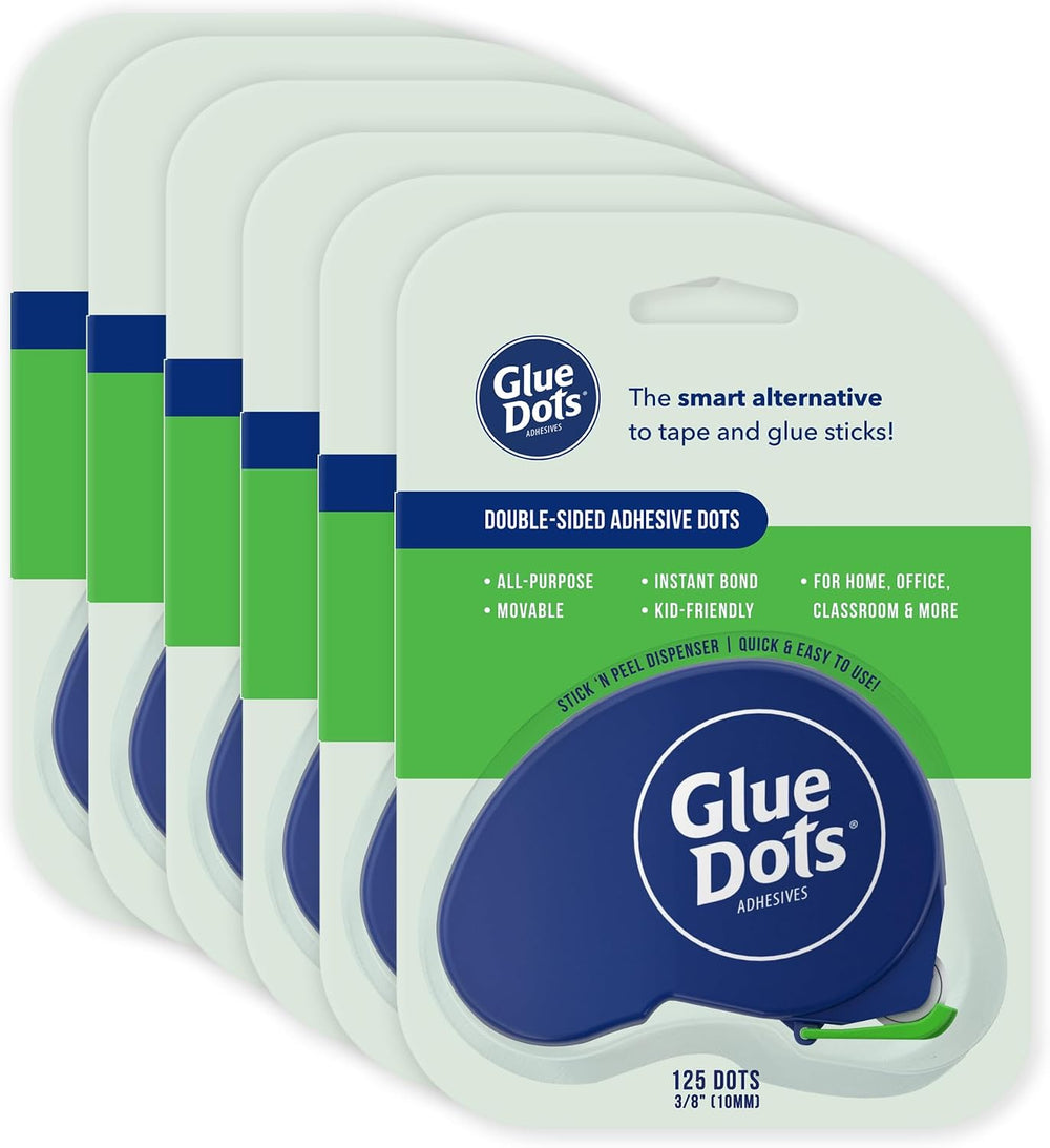 Glue Dots, Dispenser for everyday uses, 6-pack, 750 total dots, 3/8", .3...