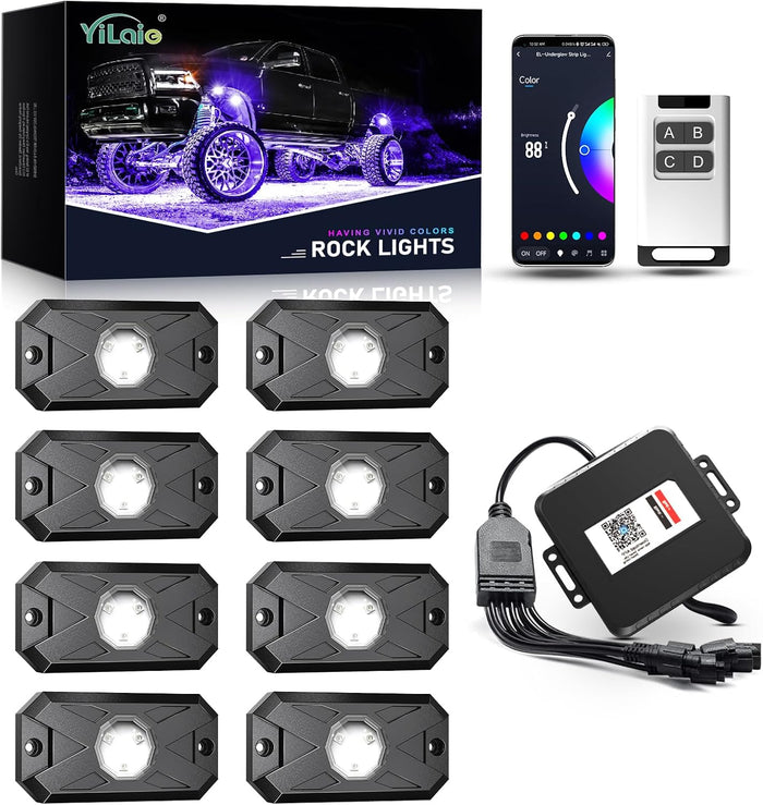 YiLaie RGB LED Rock Lights Kit 8Pods