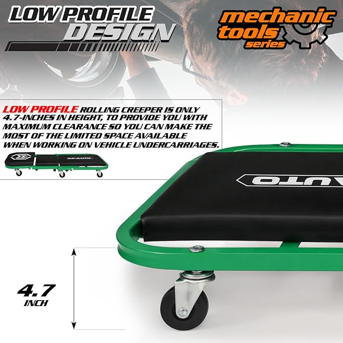 M-AUTO Foldable Z Creeper 2-in-1 Rolling Folding Car Creeper & Seat, 330LBS