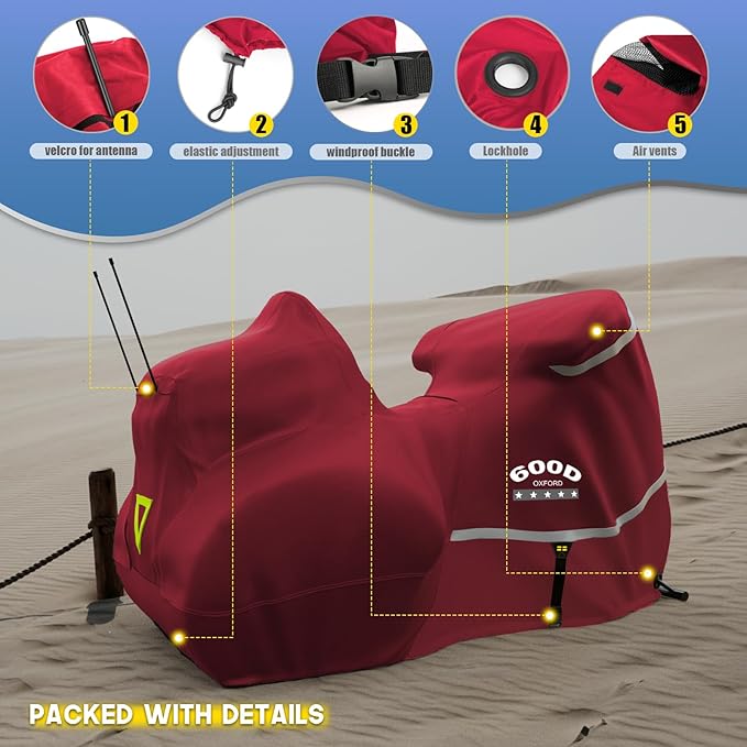 Rosefray Motorcycle Cover with Side+Top Box Heavy Duty 600D Waterproof