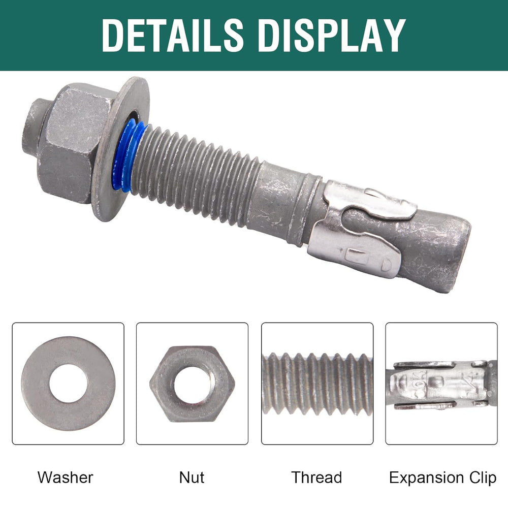 1" x 6" Concrete Anchors (5 Pack) 1 inch Wedge Anchors Bolts Hot Di...