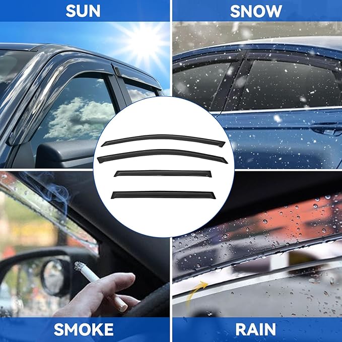 4pcs Front+Rear Smoke Tint Sun/Rain Guard Outside Mount Tape-On Vent Window