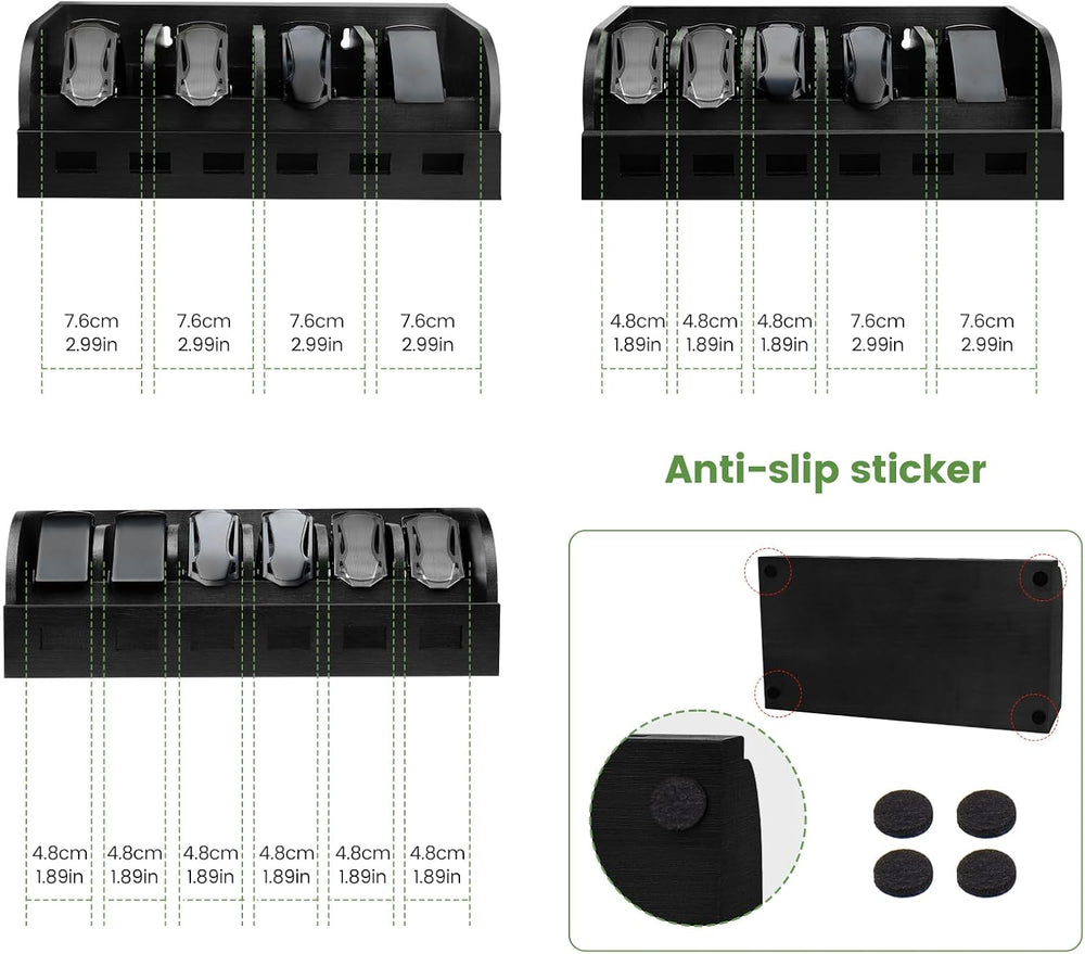 Large Adjustable Bamboo Belt Organizer Box, 6 Grids Belt Rack (Black)