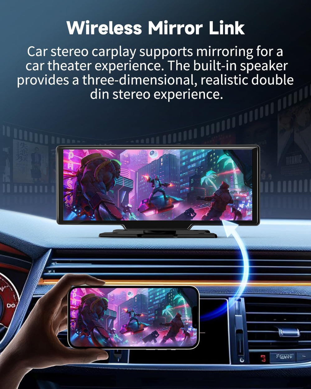 10.26" Wireless Carplay Screen for Car with 4K Dash Cam, Portable Apple ...