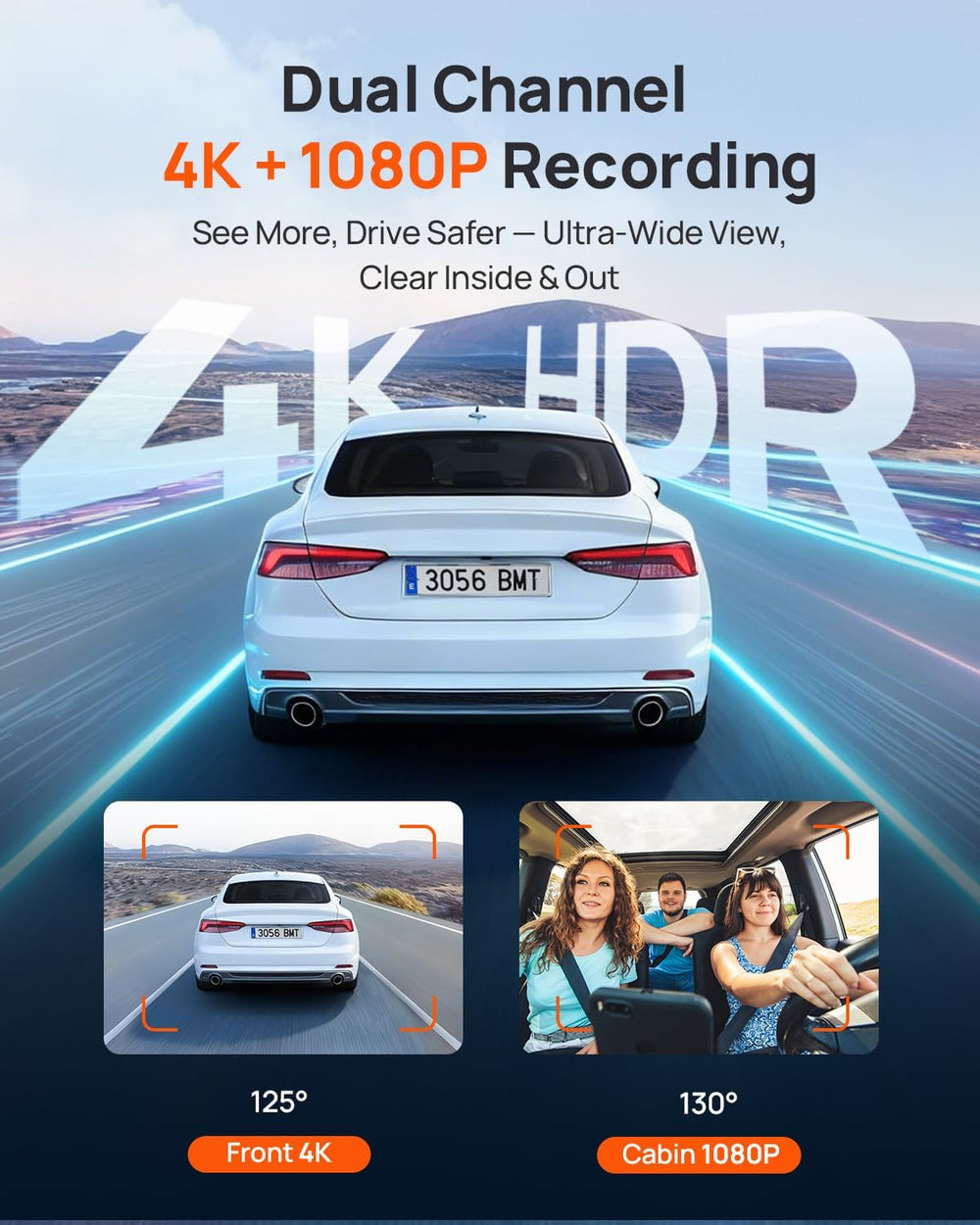 70mai 4K Dash Cam Front and Interior, 4K HDR Dash Camera with F1.55 Aperture,...