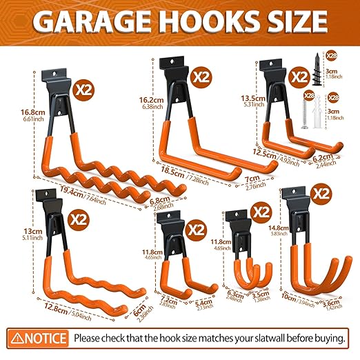 3-H Slatwall Accessories 14 Pack, Slatwall Hooks & Hangers 7 Sizes, Slat ...