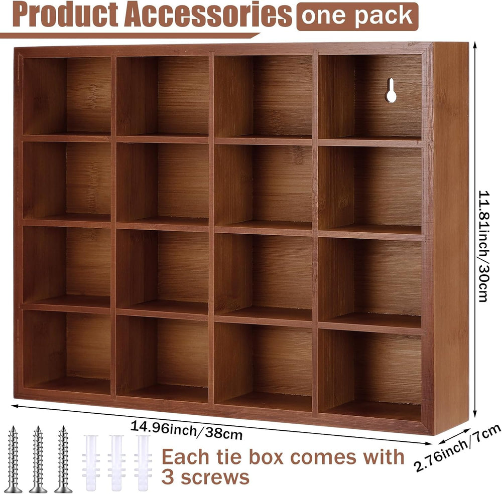 Wesiti 1 Pcs Tie Box Organizer for Men, Wall Mounted Tie Rack, Walnut Color