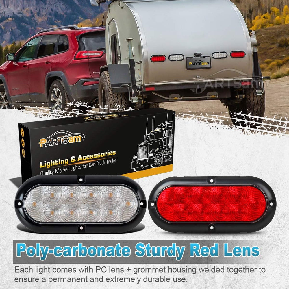 Partsam 4Pcs 6 Inch Oval Led Trailer Tail Lights Kit 10 LED Flange Mount Wate...