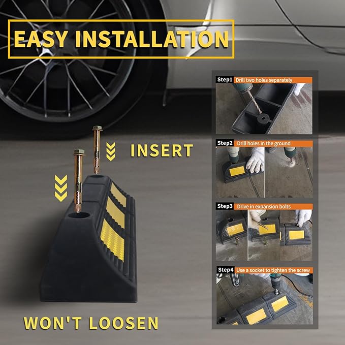 Parking Stopper for Garage Floor, Heavy Duty Rubber Car Wheel Curb Stoppers (...
