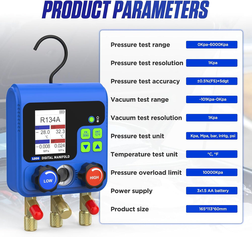 PLAYOCCAR Digital HVAC Manifold Gauge Kit R32 R410A R11 R12