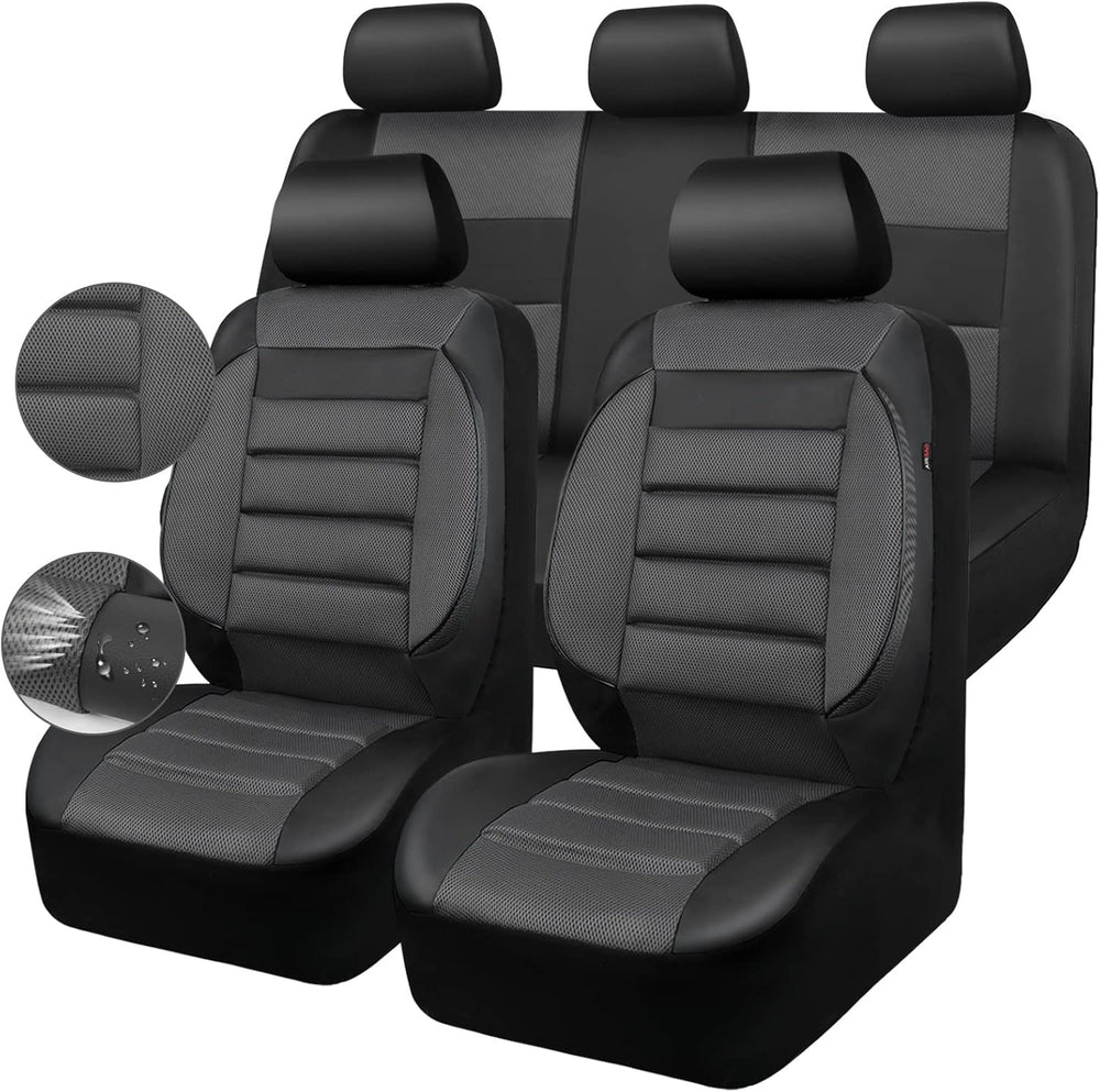 CAR PASS Leather 3D Foam Back Support Car Seat Covers Full Set Air Mesh Autom...