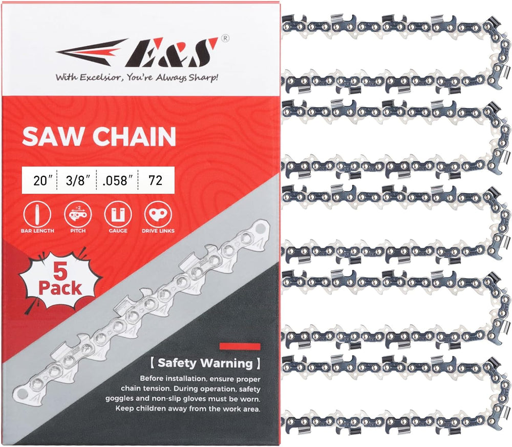 5 Pack 20 Inch Chainsaw Chain 3/8" Pitch .058" Gauge 72 Drive Links