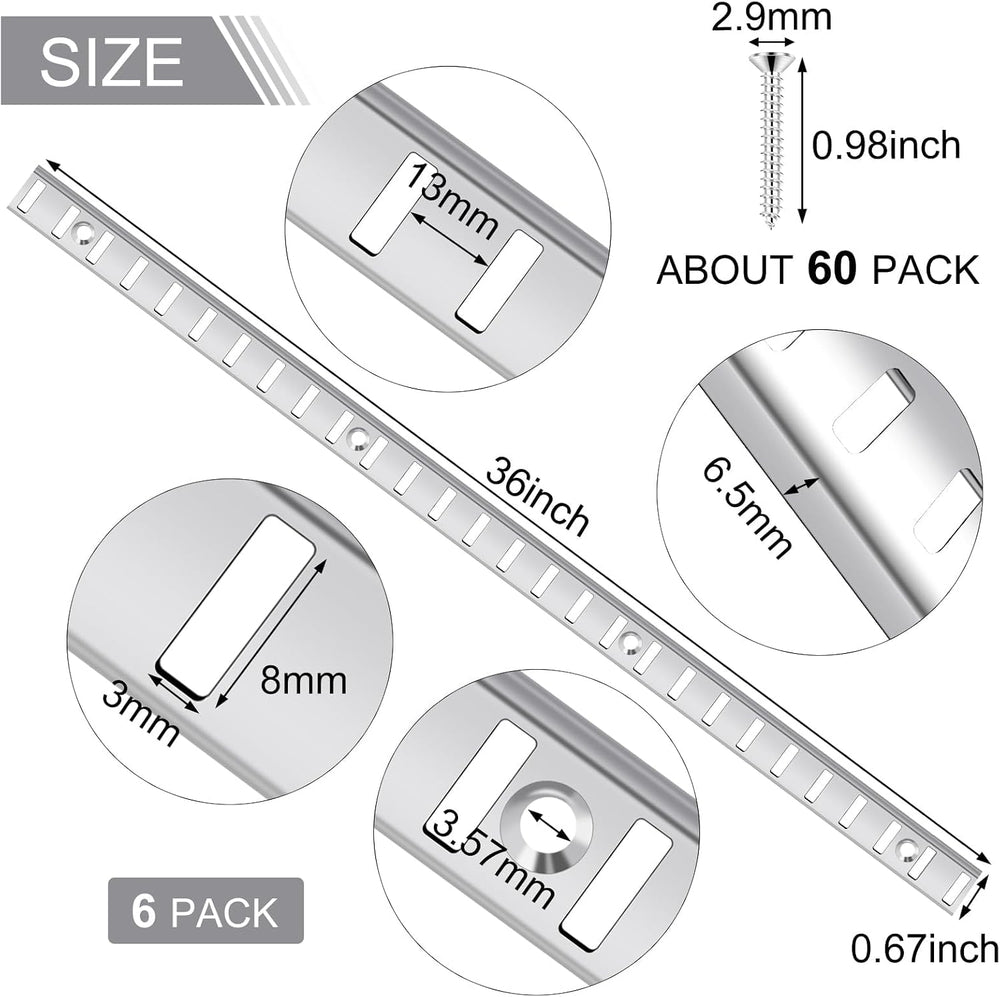 6 Pcs 36 Inch Metal Shelf Pilaster and 36 Pcs Shelf Clips