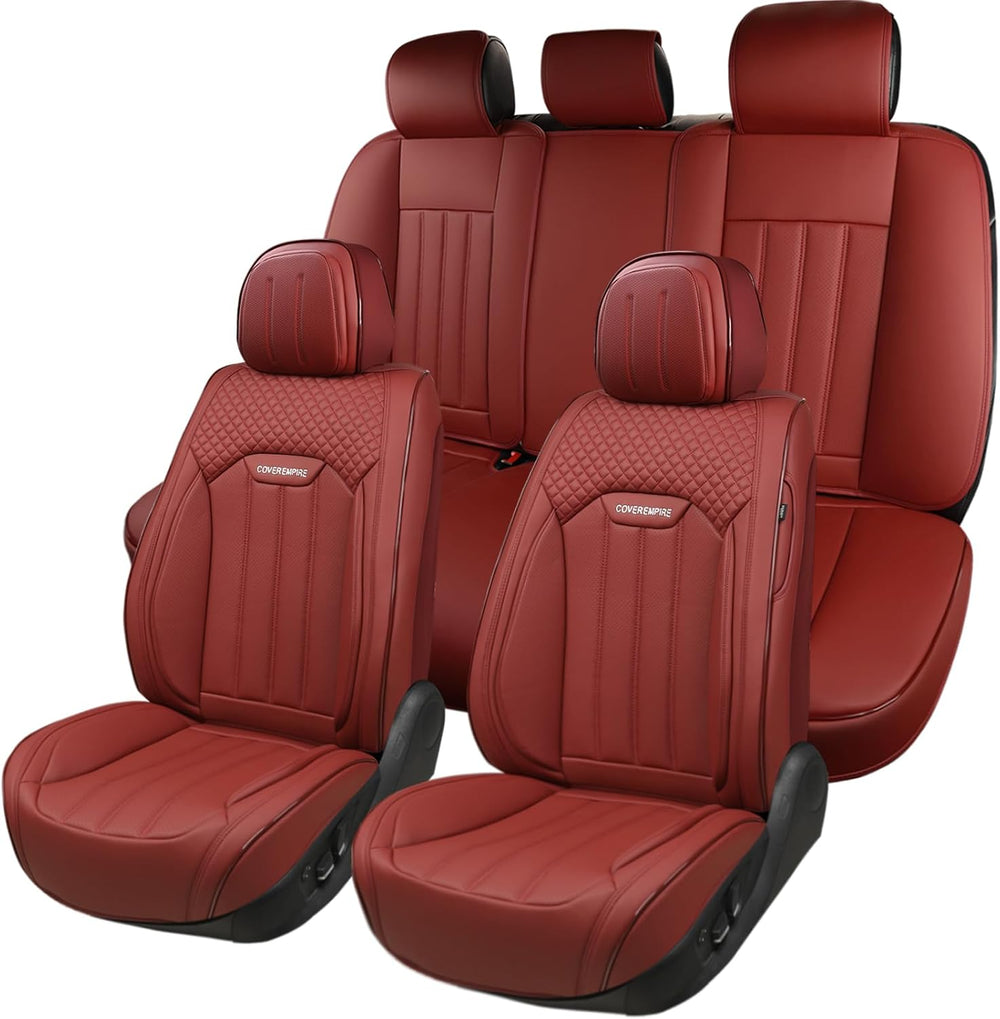 Red Car Seat Covers Full Set, Universal Leather Seat Cover for Cars 5 Seats, ...