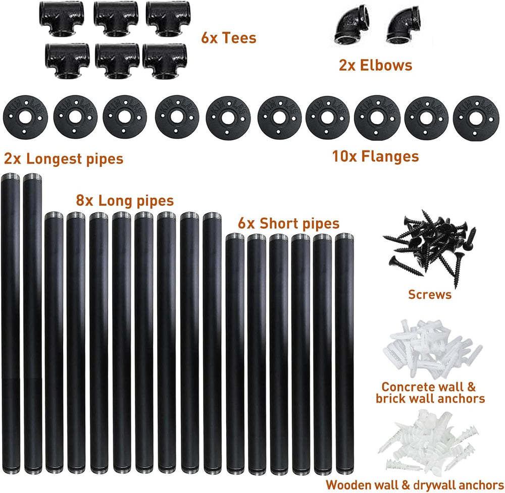 HITOMEN Industrial Iron Pipe Shelves, 2 Set 4-Tier 57.5" Tall 12" D...