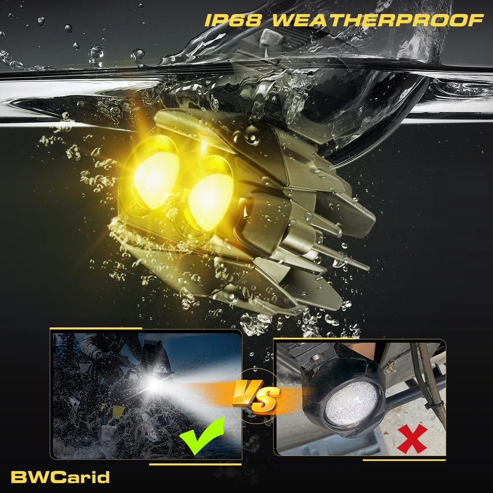 D7 Motorcycle Driving Fog Lights LED Kit Amber White 6 Modes Strobe | Auxilia...