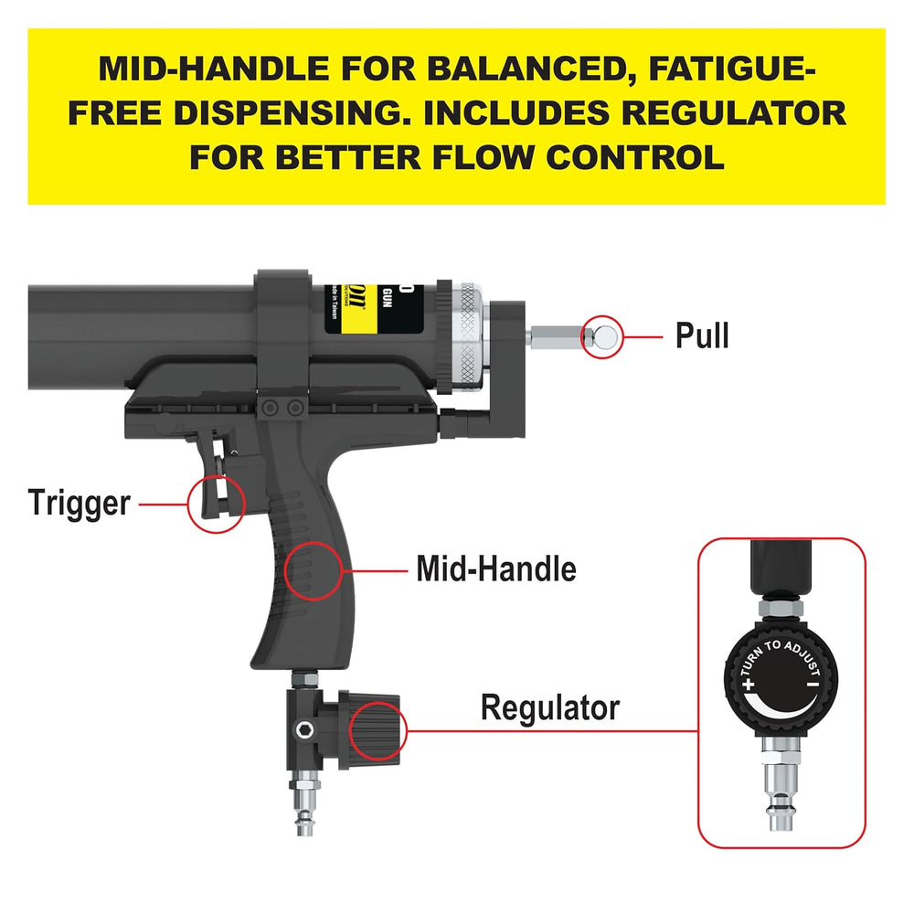 Albion Engineering AB30 Mid-Handle Air-Powered Steel Bulk Caulking Gun, 120 P...