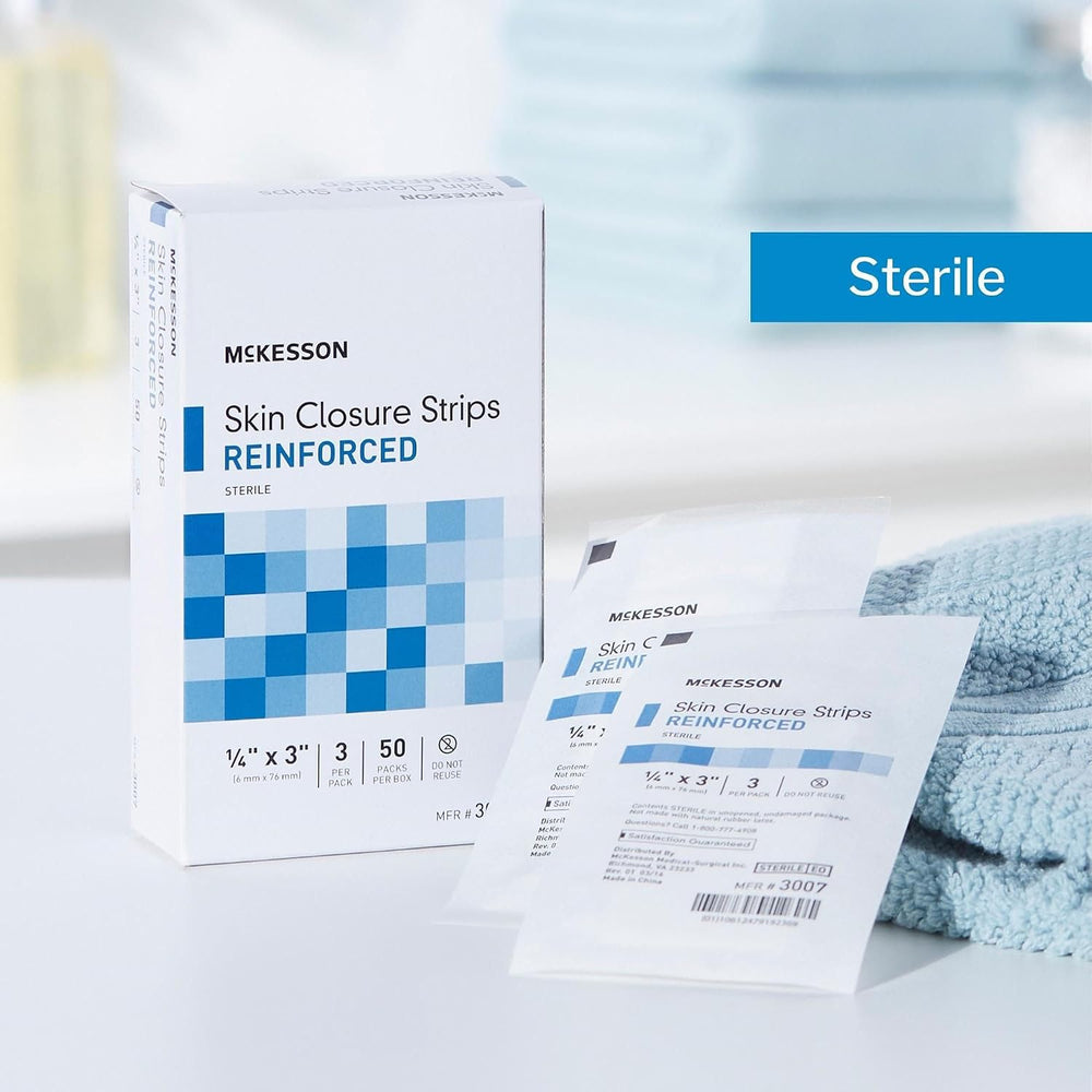 McKesson Skin Closure Strips, Sterile, White, 1/4 x 3 in, 50 ct