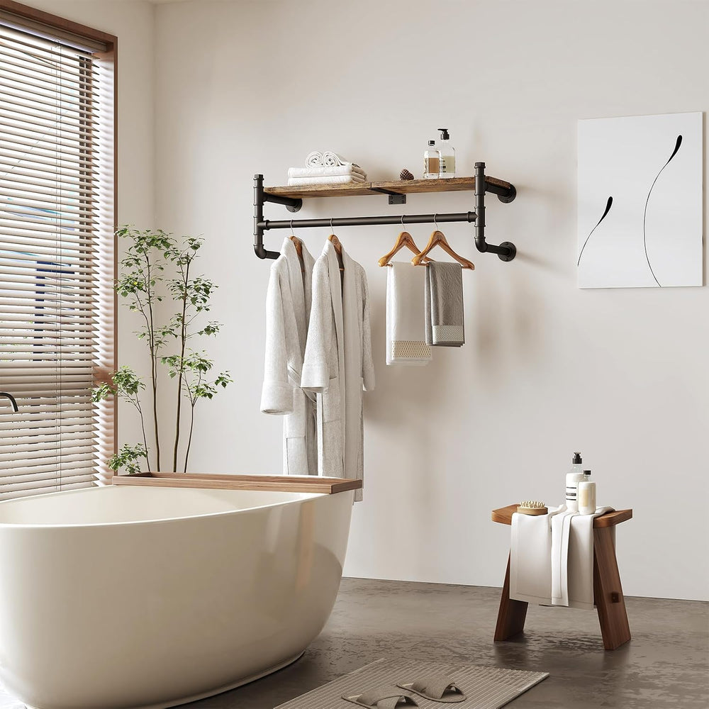 Industrial Pipe Clothing Rack,Wall Mounted Clothes Rack with Shelf