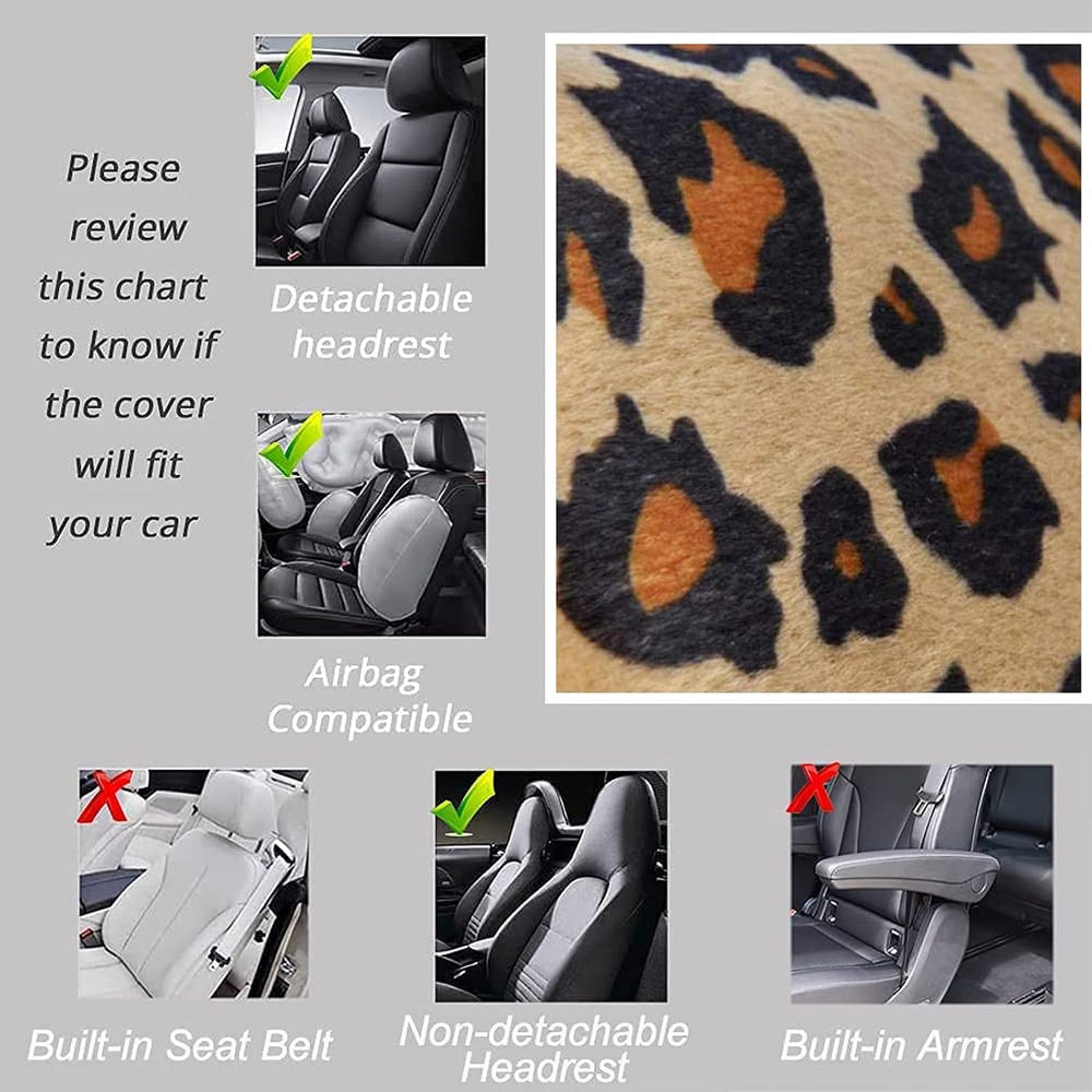 AUTOFAN Leopard Car Seat Covers Full Set with Steering Wheel Cover 2 Seat Bel...
