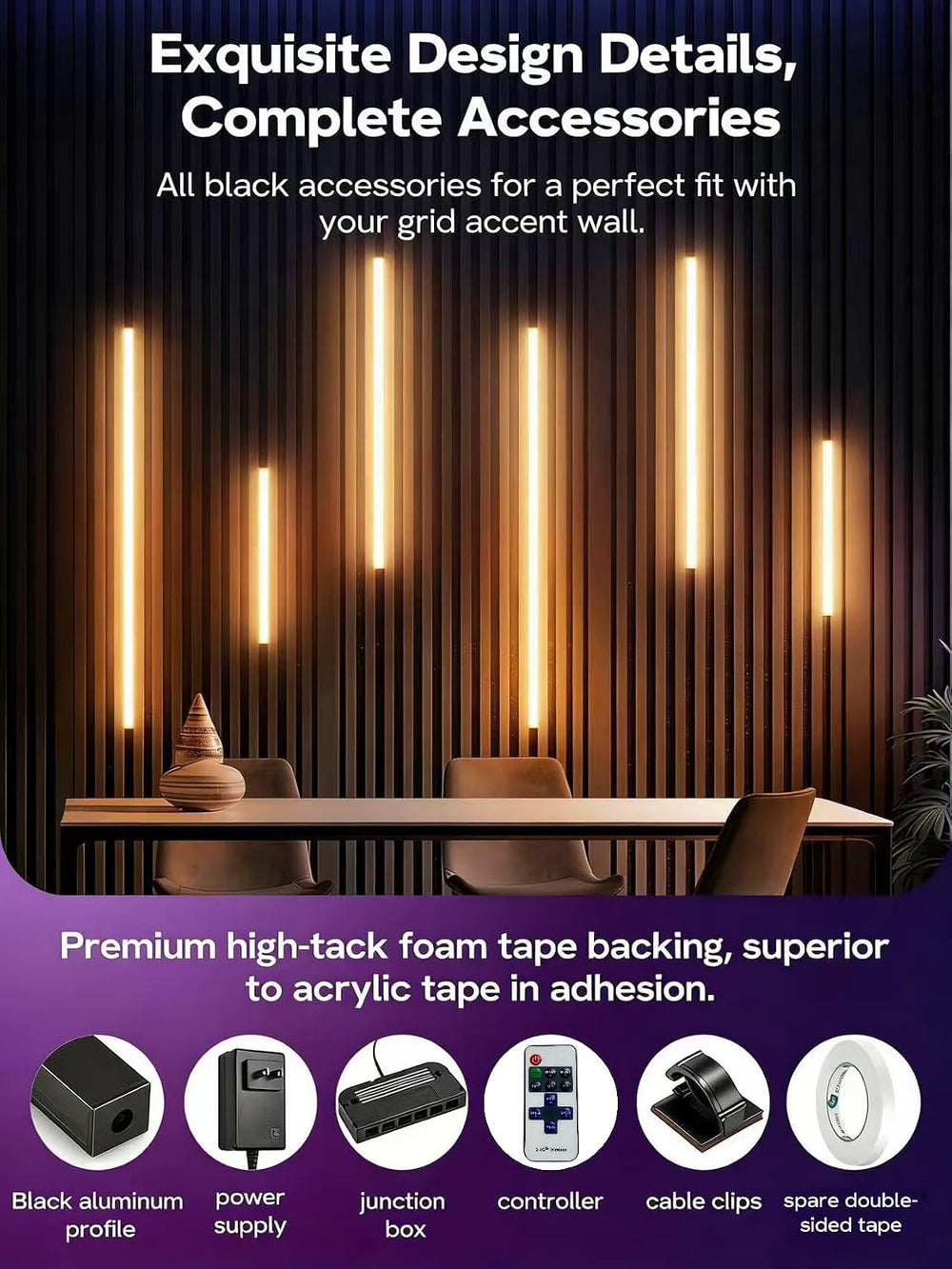 3000K LED Recessed Lighting Kit, 6pcs Adhesive Wall Strip Lights with WiFi