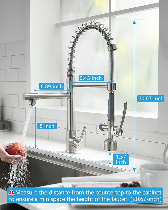 Fapully Commercial Single Handle Pull Down Sprayer Brushed Nickel Kitchen Faucet