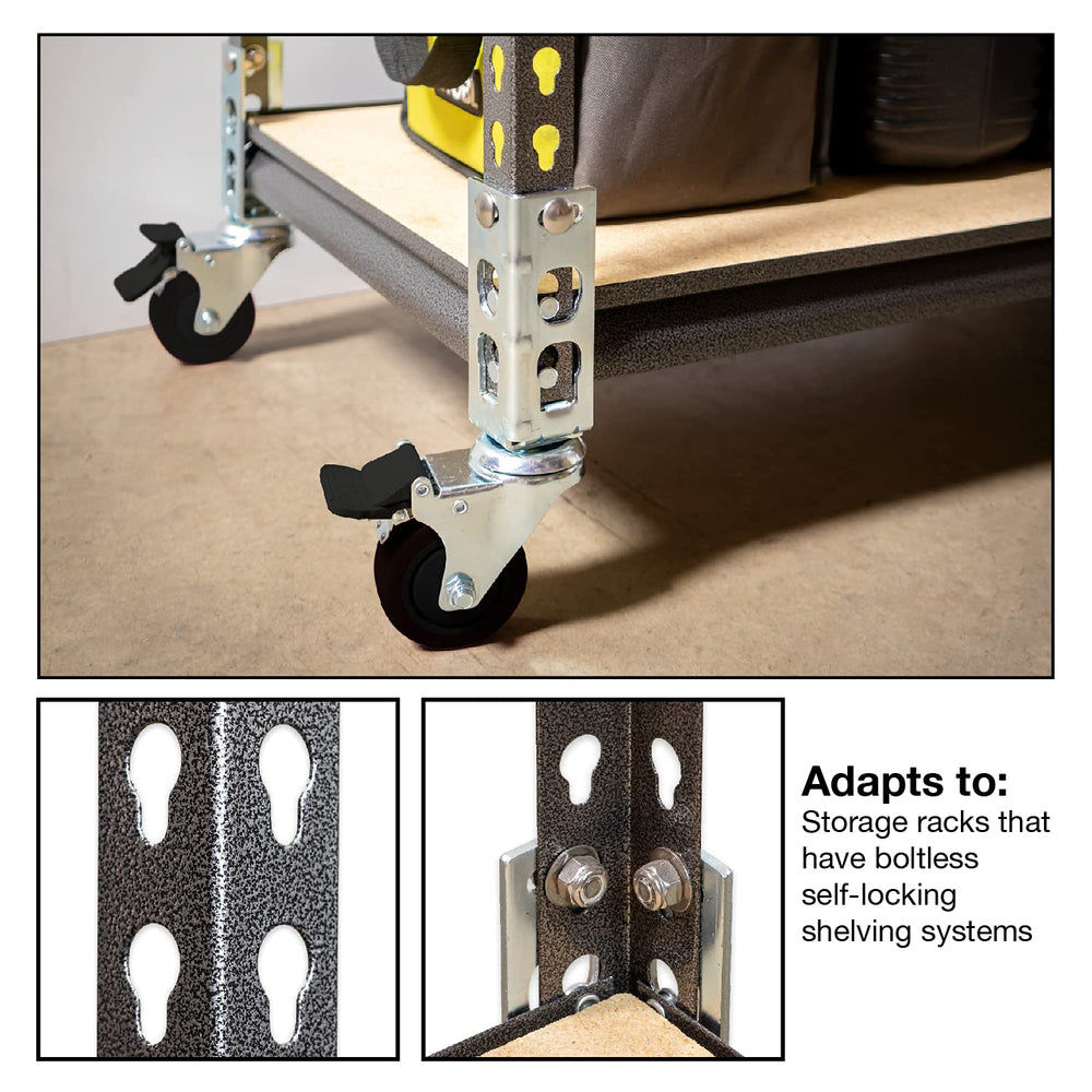 4pc - Storage Rack Caster Wheels (Adapts to Boltless Self Locking Shelving Ra...
