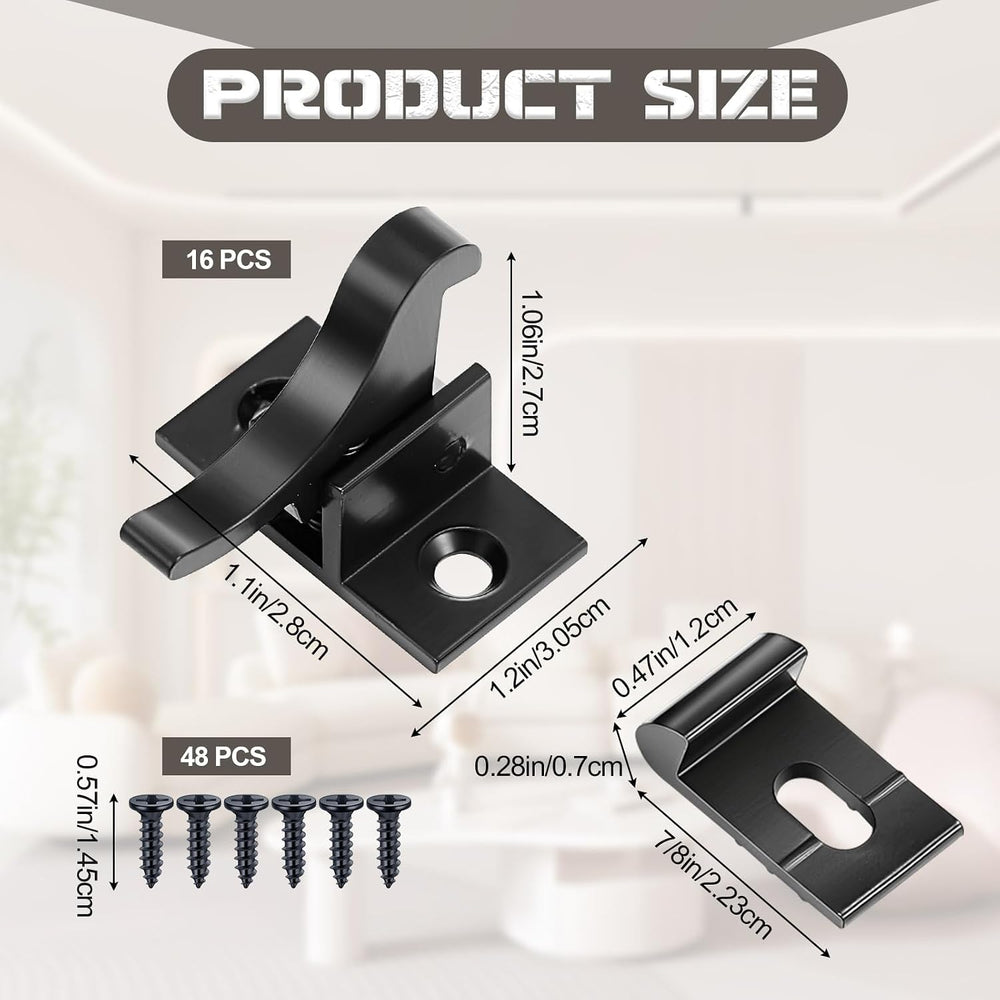 Lounsweer 16 Pcs Black Heavy Duty Cabinet Door Latch