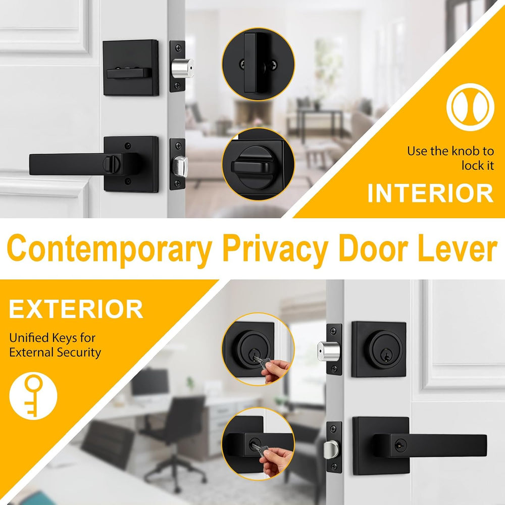 Exterior Door Lock Set with Deadbolt, Keyed Alike Door Handle with Lock, Heav...